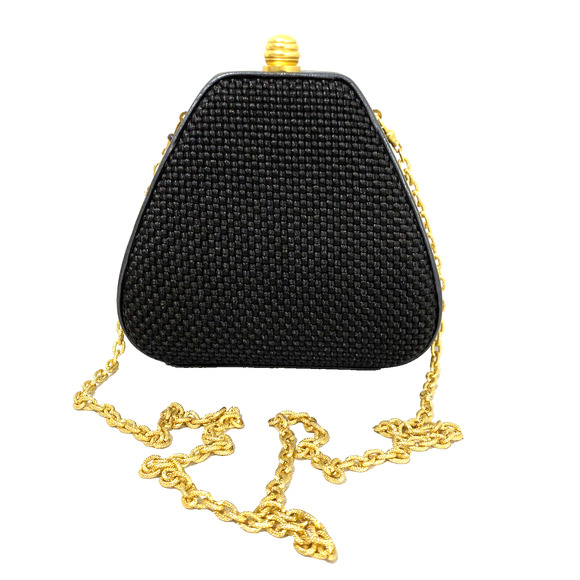 Inge Christopher Box Style Bag Black Woven Leather Convertible Clutch Purse - Picture 1 of 12